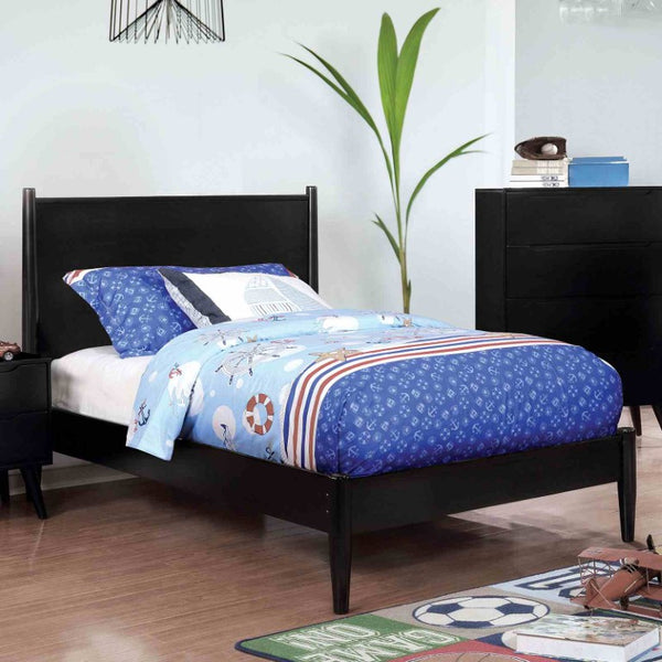 English Elm Wooden Twin Platform Bedroom Set Mid-Century Tapered Legs Solid Wood 3 Piece Suite Black B2741S01268