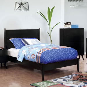 English Elm Wooden Twin Platform Bedroom Set Mid-Century Tapered Legs Solid Wood 3 Piece Suite Black B2741S01268