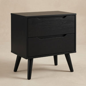 English Elm Wooden Twin Platform Bedroom Set Mid-Century Tapered Legs Solid Wood 3 Piece Suite Black B2741S01268