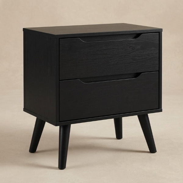 English Elm Wooden Twin Platform Bedroom Set Mid-Century Tapered Legs Solid Wood 3 Piece Suite Black B2741S01268