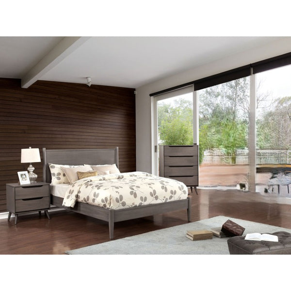 English Elm Wooden Twin Platform Bedroom Set Mid-Century Tapered Legs Solid Wood 3 Piece Suite Gray B2741S01278
