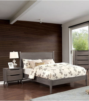 English Elm Wooden Twin Platform Bedroom Set Mid-Century Tapered Legs Solid Wood 3 Piece Suite Gray B2741S01278