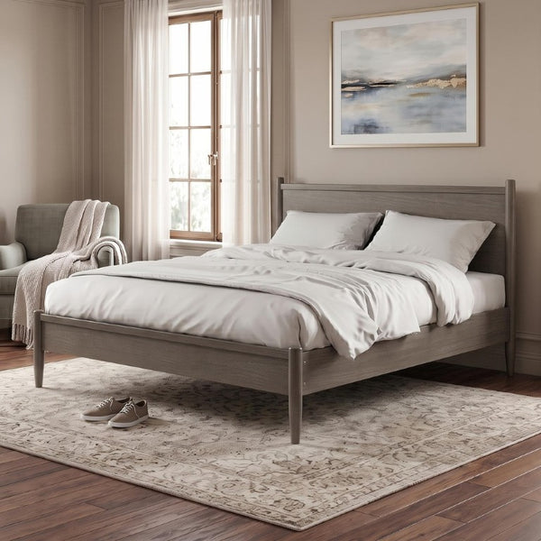 English Elm Wooden Twin Platform Bedroom Set Mid-Century Tapered Legs Solid Wood 3 Piece Suite Gray B2741S01278