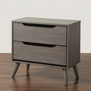 English Elm Wooden Twin Platform Bedroom Set Mid-Century Tapered Legs Solid Wood 3 Piece Suite Gray B2741S01278