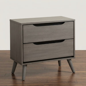 English Elm Wooden Twin Platform Bedroom Set Mid-Century Tapered Legs Solid Wood 3 Piece Suite Gray B2741S01278