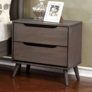 English Elm Wooden Twin Platform Bedroom Set Mid-Century Tapered Legs Solid Wood 3 Piece Suite Gray B2741S01278