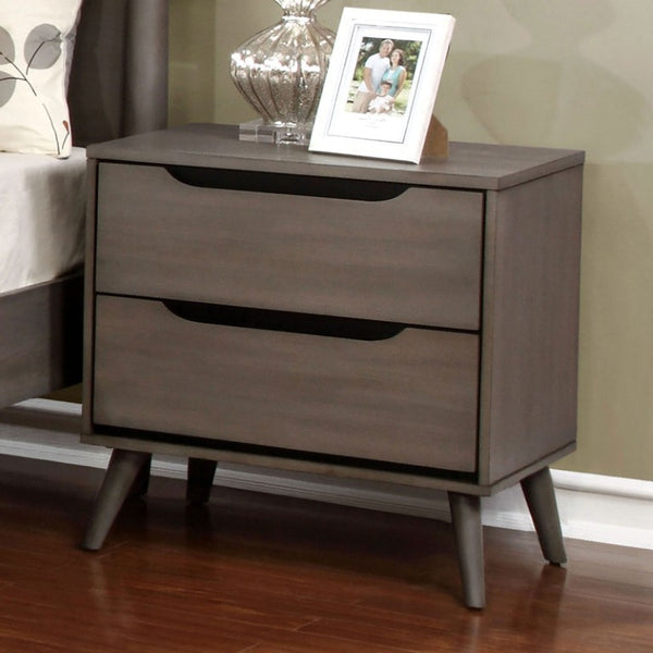 English Elm Wooden Twin Platform Bedroom Set Mid-Century Tapered Legs Solid Wood 3 Piece Suite Gray B2741S01278