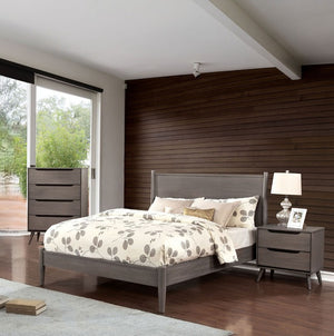 English Elm Wooden Twin Platform Bedroom Set Mid-Century Tapered Legs Solid Wood 3 Piece Suite Gray B2741S01278