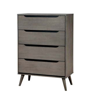 English Elm Wooden Twin Platform Bedroom Set Mid-Century Tapered Legs Solid Wood 3 Piece Suite Gray B2741S01278