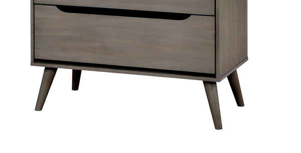 English Elm Wooden Twin Platform Bedroom Set Mid-Century Tapered Legs Solid Wood 3 Piece Suite Gray B2741S01278