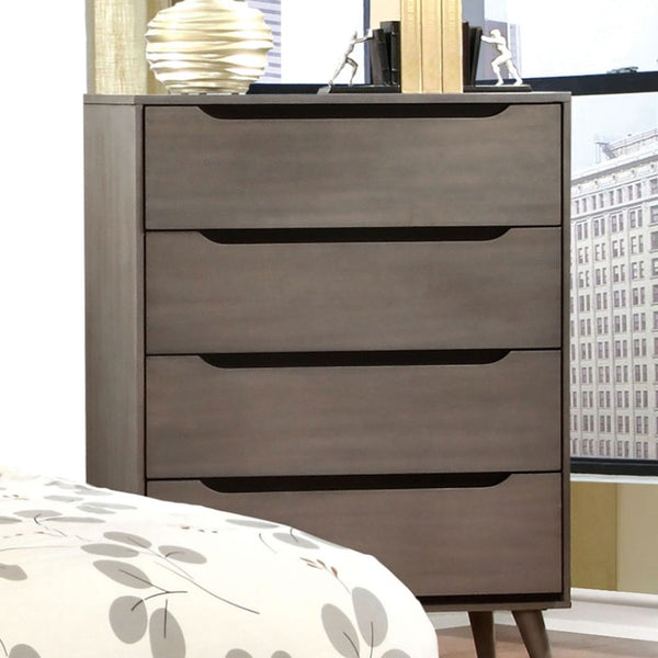 English Elm Wooden Twin Platform Bedroom Set Mid-Century Tapered Legs Solid Wood 3 Piece Suite Gray B2741S01278