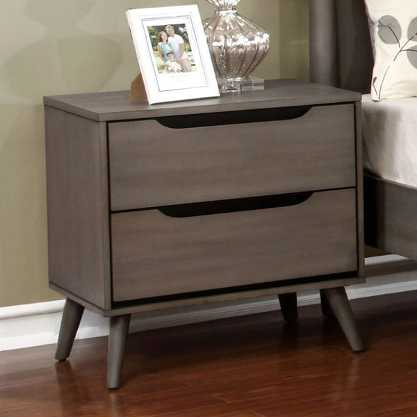 English Elm Wooden Twin Platform Bedroom Set Mid-Century Tapered Legs Solid Wood 3 Piece Suite Gray B2741S01278