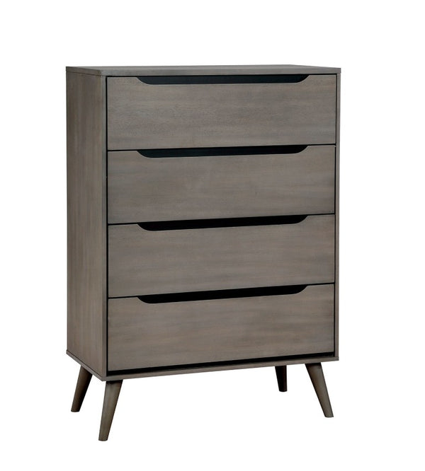 English Elm Wooden Twin Platform Bedroom Set Mid-Century Tapered Legs Solid Wood 3 Piece Suite Gray B2741S01278