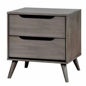 English Elm Wooden Twin Platform Bedroom Set Mid-Century Tapered Legs Solid Wood 3 Piece Suite Gray B2741S01278