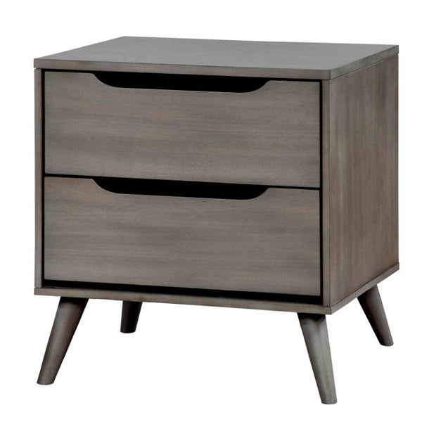 English Elm Wooden Twin Platform Bedroom Set Mid-Century Tapered Legs Solid Wood 3 Piece Suite Gray B2741S01278