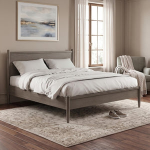 English Elm Wooden Twin Platform Bedroom Set Mid-Century Tapered Legs Solid Wood 3 Piece Suite Gray B2741S01278