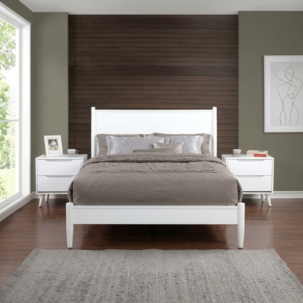 English Elm White Mid-Century Modern Eastern King Platform Bed Set with Two Coordinating Nightstands B2741S01281