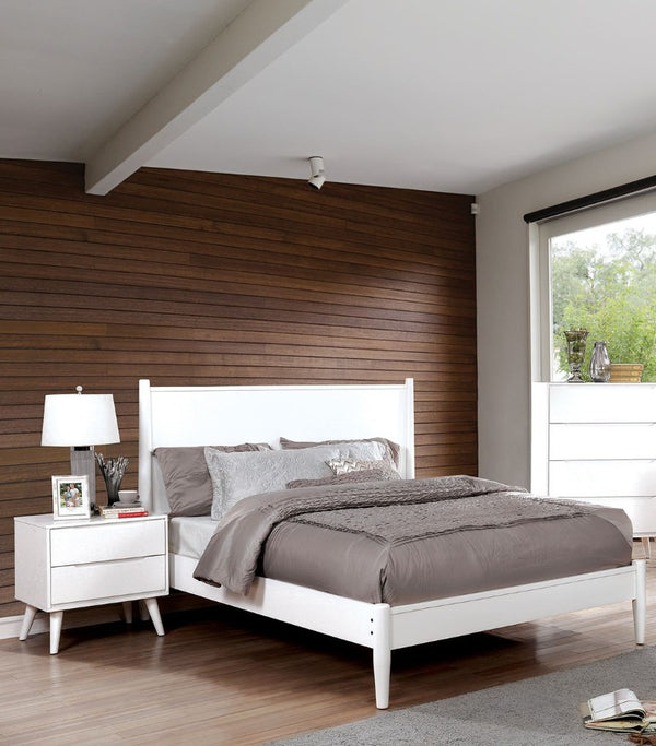 English Elm White Mid-Century Modern Eastern King Platform Bed Set with Two Coordinating Nightstands B2741S01281