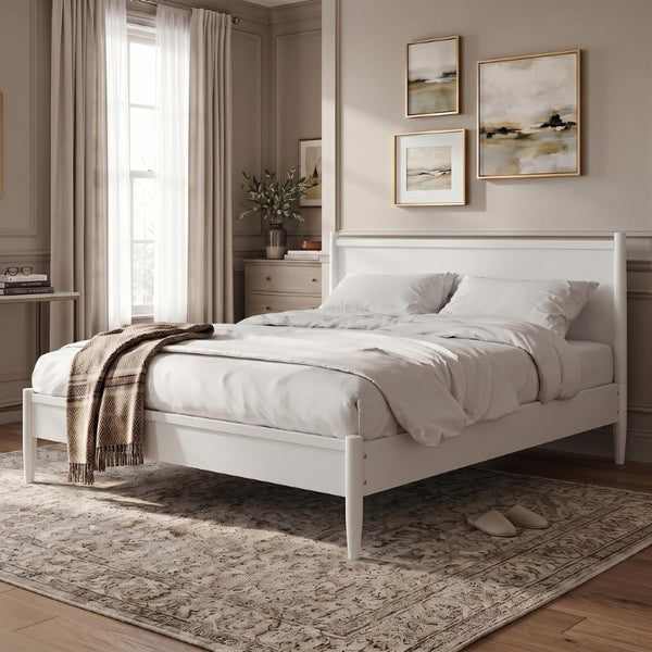 English Elm White Mid-Century Modern Eastern King Platform Bed Set with Two Coordinating Nightstands B2741S01281