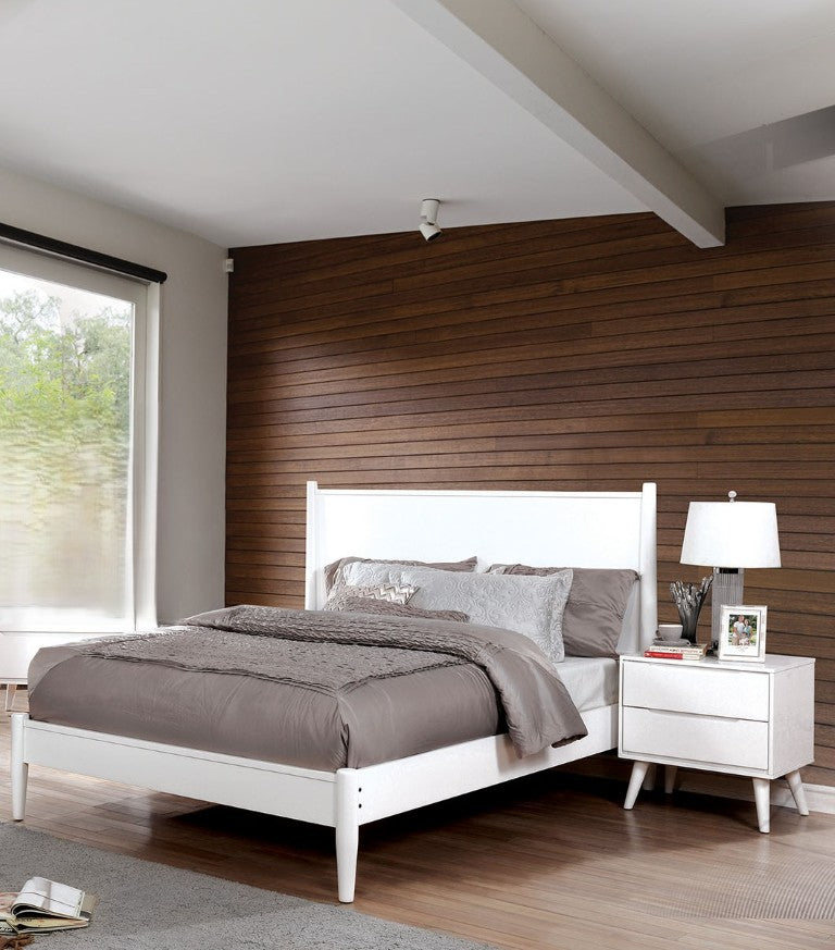English Elm White Mid-Century Modern Twin Platform Bed Set with Two Matching Wood Nightstands B2741S01283