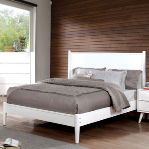 English Elm Wooden Mid-Century Modern Eastern King Platform Bedroom Set with Tapered Legs in White B2741S01286