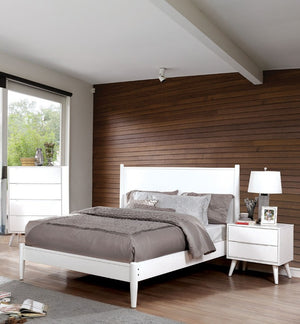 English Elm Wooden Mid-Century Modern Eastern King Platform Bedroom Set with Tapered Legs in White B2741S01286