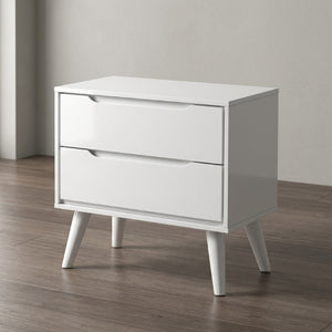 English Elm Wooden Mid-Century Modern Eastern King Platform Bedroom Set with Tapered Legs in White B2741S01286