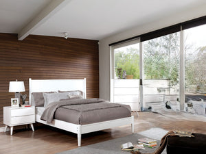 English Elm Wooden Twin Platform Bedroom Set Mid-Century Tapered Legs Solid Wood 3 Piece Suite White B2741S01288