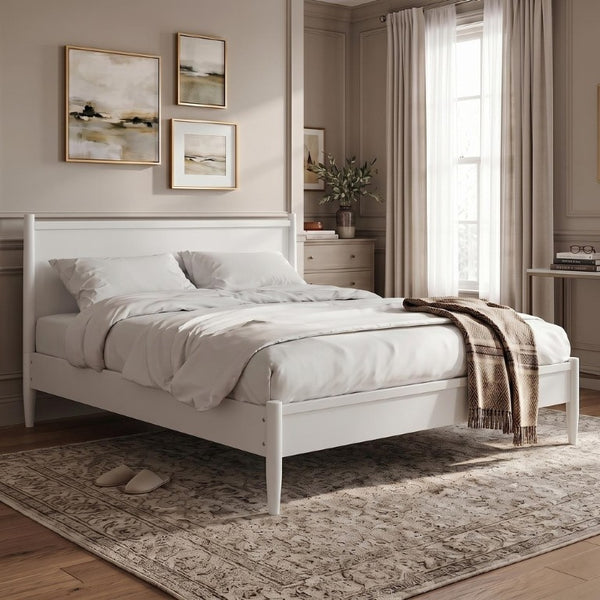 English Elm Wooden Twin Platform Bedroom Set Mid-Century Tapered Legs Solid Wood 3 Piece Suite White B2741S01288