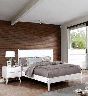 English Elm Wooden Twin Platform Bedroom Set Mid-Century Tapered Legs Solid Wood 3 Piece Suite White B2741S01288
