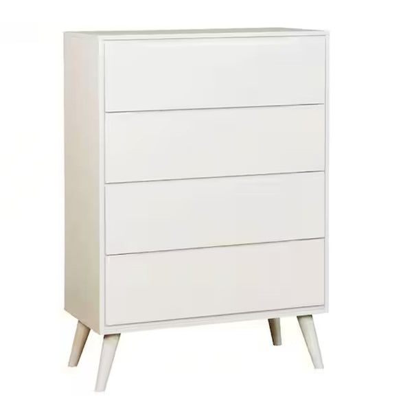 English Elm Wooden Twin Platform Bedroom Set Mid-Century Tapered Legs Solid Wood 3 Piece Suite White B2741S01288