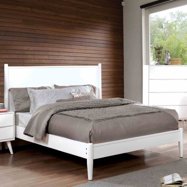 English Elm Wooden Twin Platform Bedroom Set Mid-Century Tapered Legs Solid Wood 3 Piece Suite White B2741S01288