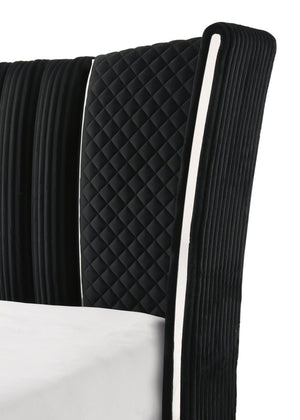 English Elm 1Pc Black Velvet King Bed Wingback Tufted Upholstered Frame with Chrome Accents B2741S01290