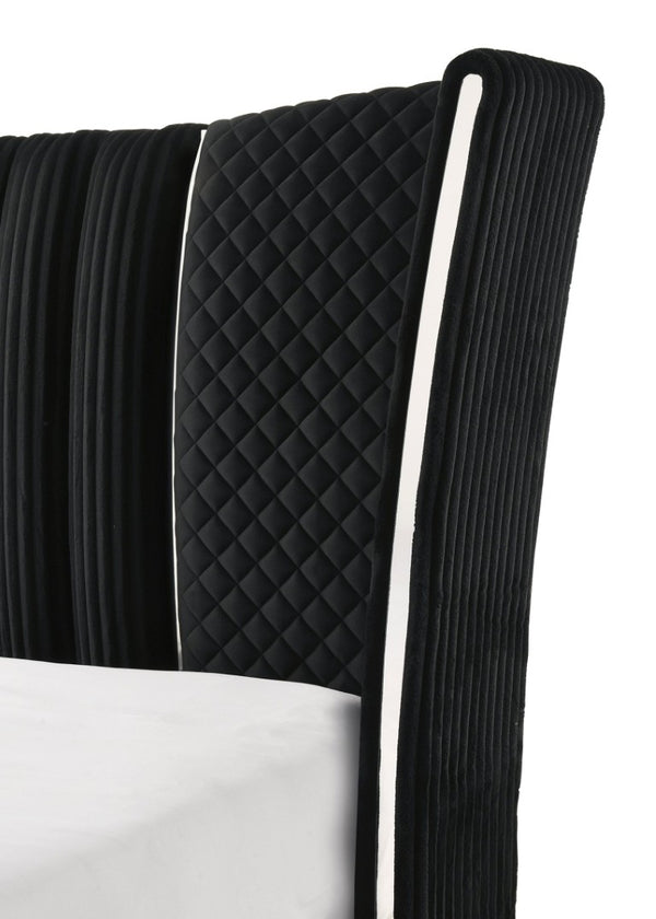 English Elm 1Pc Black Velvet King Bed Wingback Tufted Upholstered Frame with Chrome Accents B2741S01290