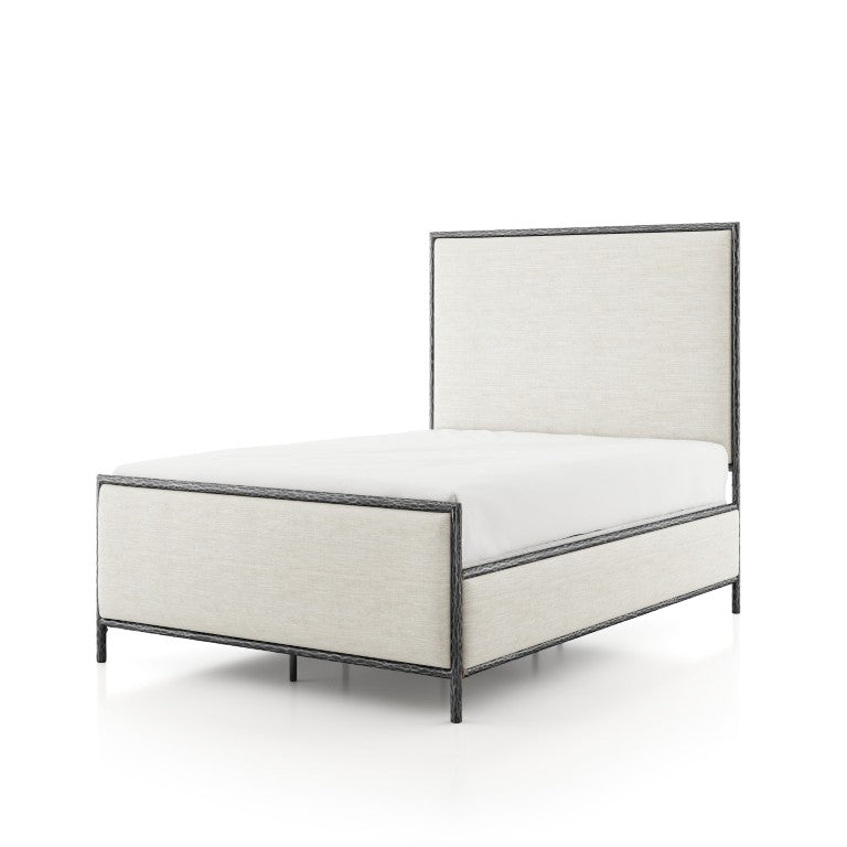 English Elm Contemporary Forged Steel Upholstered Full Bed Set with Gunmetal Finish and Bench B2741S04668