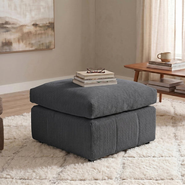 English Elm Square Corduroy Upholstered Ottoman Ribbed Texture Footrest for Living Room or Bedroom Dark Gray B2748P517641