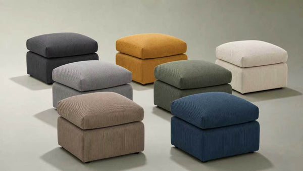 English Elm Square Corduroy Upholstered Ottoman Ribbed Texture Footrest for Living Room or Bedroom Dark Gray B2748P517641
