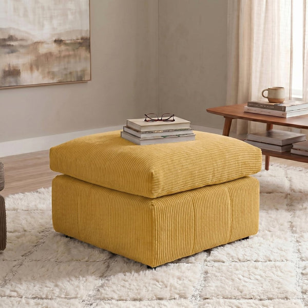 English Elm Square Corduroy Upholstered Ottoman Ribbed Texture Footrest for Living Room or Bedroom Ginger B2748P517642