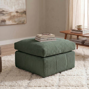 English Elm Square Corduroy Upholstered Ottoman Ribbed Texture Footrest for Living Room or Bedroom Dark Green B2748P517643