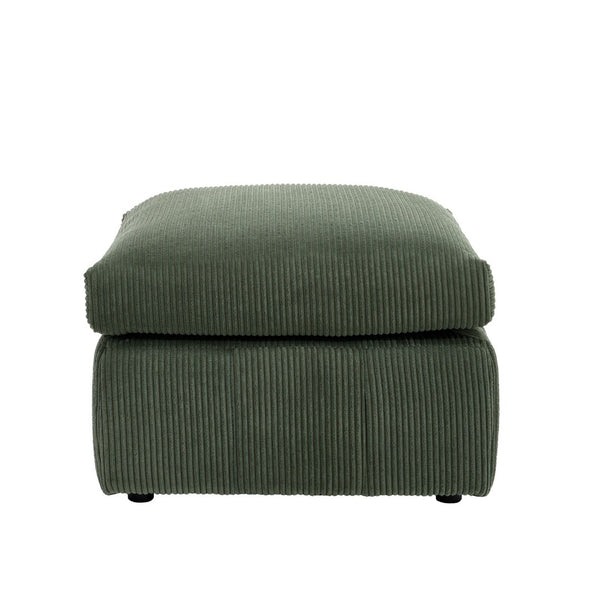 English Elm Square Corduroy Upholstered Ottoman Ribbed Texture Footrest for Living Room or Bedroom Dark Green B2748P517643