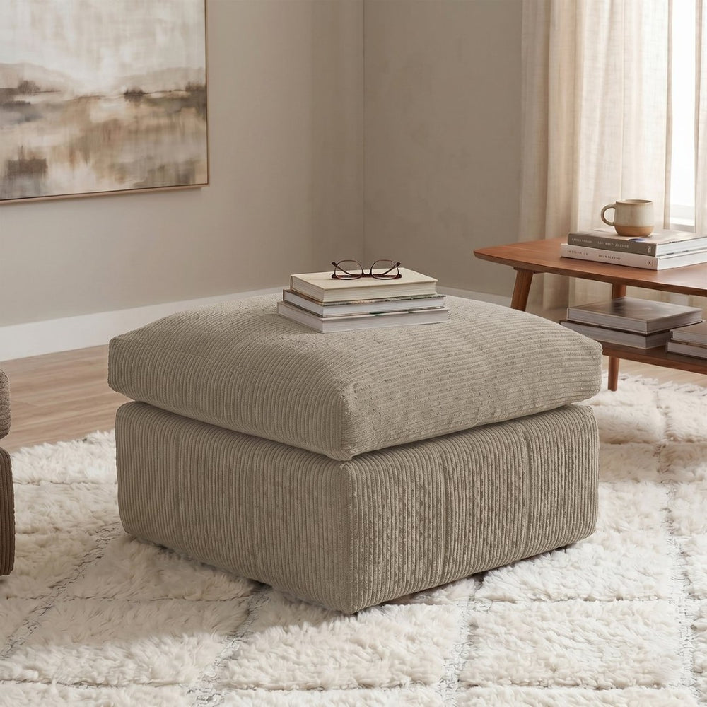 English Elm Square Corduroy Upholstered Ottoman Ribbed Texture Footrest for Living Room or Bedroom Camel B2748P517645