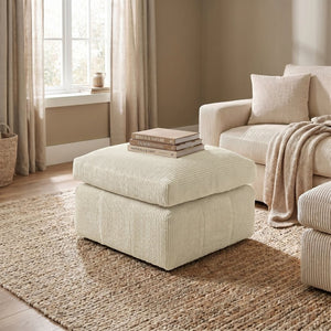 English Elm Square Corduroy Upholstered Ottoman Ribbed Texture Footrest for Living Room or Bedroom Beige B2748P517647