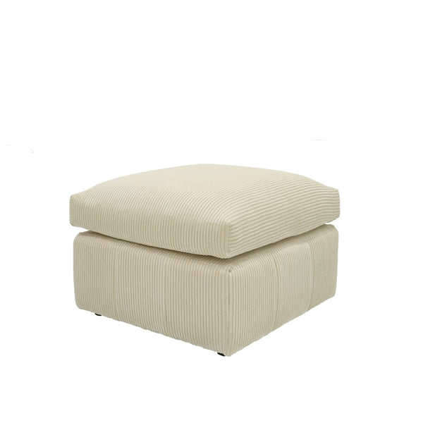 English Elm Square Corduroy Upholstered Ottoman Ribbed Texture Footrest for Living Room or Bedroom Beige B2748P517647