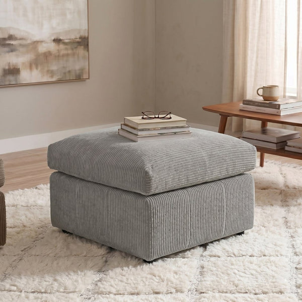 English Elm Square Corduroy Upholstered Ottoman Ribbed Texture Footrest for Living Room or Bedroom Light Gray B2748P517648