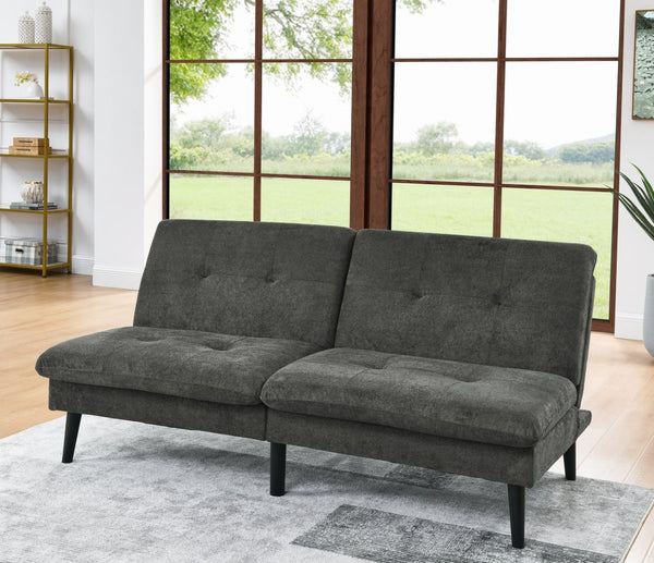 English Elm Polyester Blend Tufted Futon Sofa Sleeper with Tall Legs for Guest Room or Studio Dark Gray B2748P521267