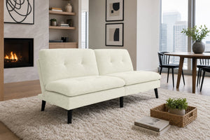 English Elm Polyester Blend Tufted Futon Sofa Bed with Tall Legs for Guest Room Studio Use Beige B2748P521268