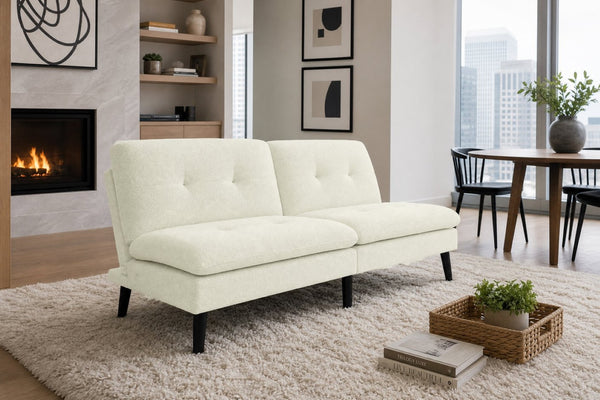 English Elm Polyester Blend Tufted Futon Sofa Bed with Tall Legs for Guest Room Studio Use Beige B2748P521268