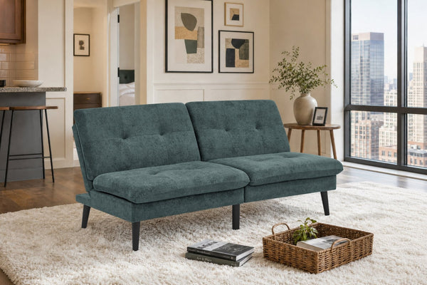 English Elm Polyester Blend Tufted Futon Sofa Sleeper with Tall Legs for Guest Room or Studio Antique Green B2748P521270