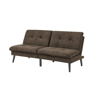 English Elm Polyester Blend Tufted Futon Sofa Bed with Tall Legs for Guest Room Studio Use Dark Brown B2748P521273