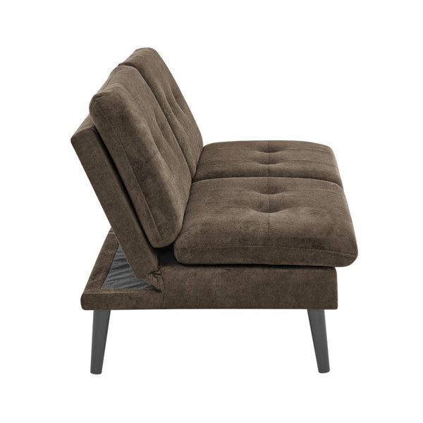 English Elm Polyester Blend Tufted Futon Sofa Bed with Tall Legs for Guest Room Studio Use Dark Brown B2748P521273